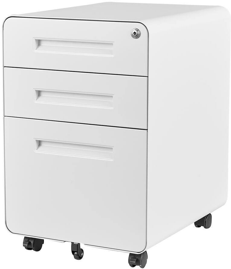 Mlezan White Filing Cabinet 3 Drawer on Wheels 17.7 in. D x 15.7 in. W x 22.8 in. H Deep Drawers for Legal Letter Files