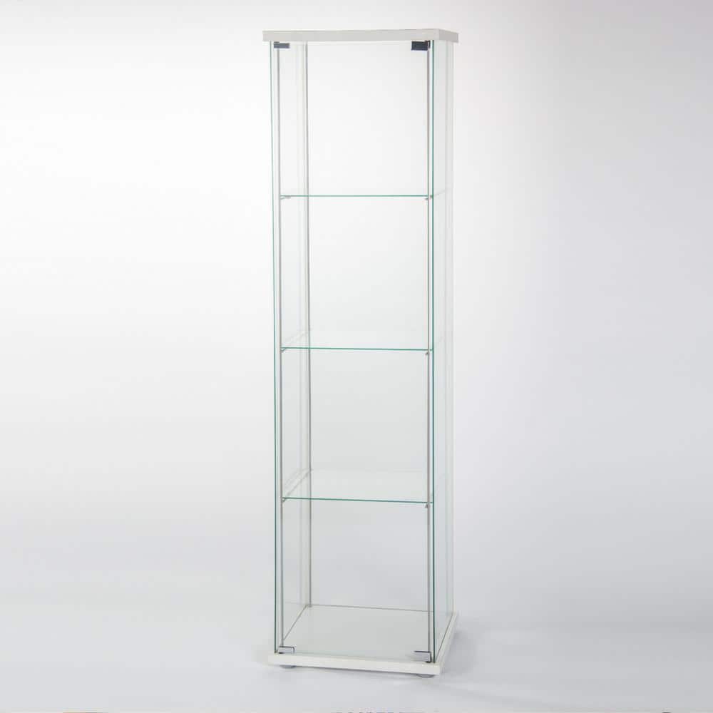Tatahance Floor Standing White 4 Shelves Glass Display Cabinet with Door(64" x 17"x 14.5")