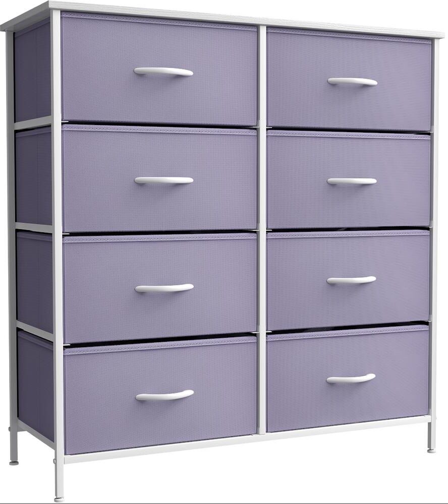 Sorbus 31.5 in. L x 11.75 in. W x 32.12 in. H 8-Drawer Purple Dresser Steel Frame Wood Top Easy Pull Fabric Bins