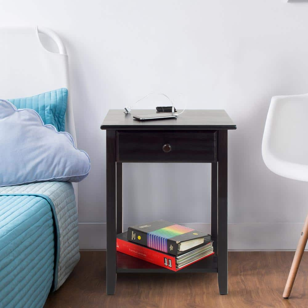 Casual Home Night Owl Espresso Nightstand with USB Port