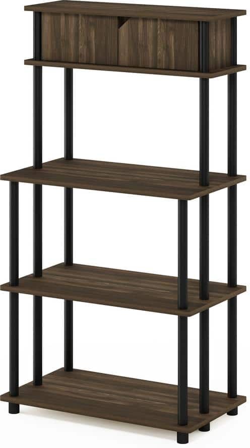 Furinno Turn-N-Tube Columbia Walnut/Black Storage Shelf with Top Cabinet