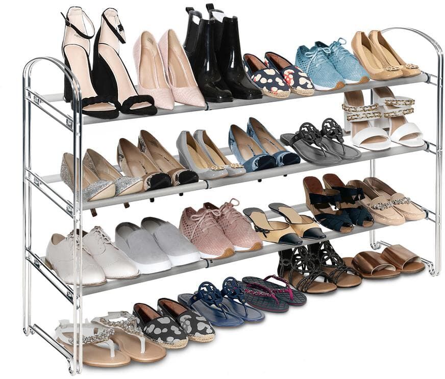 Seville Classics 22.75 in. H 3-Tier 24-Pair Expandable Non-Slip Metal Frame Shoe Rack