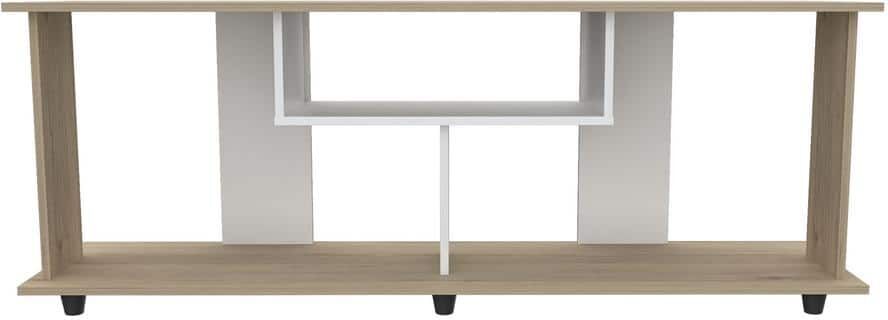 Inval Sand Oak and White TV Stand Entertainment Center Fits TVs Up to 60 to 70 in. with Open Storage