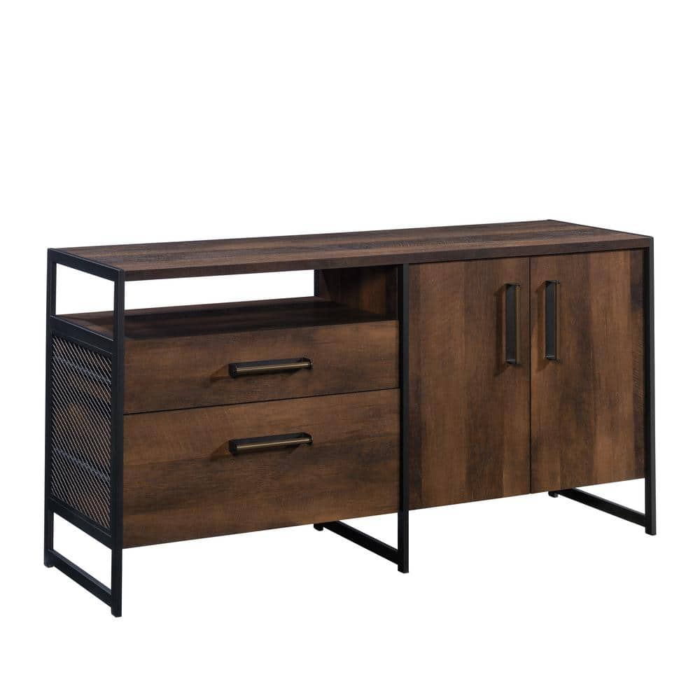 SAUDER Briarbrook 60 in. Barrel Oak Entertainment Credenza Fits TV's with Metal Frame and Abundant Storage