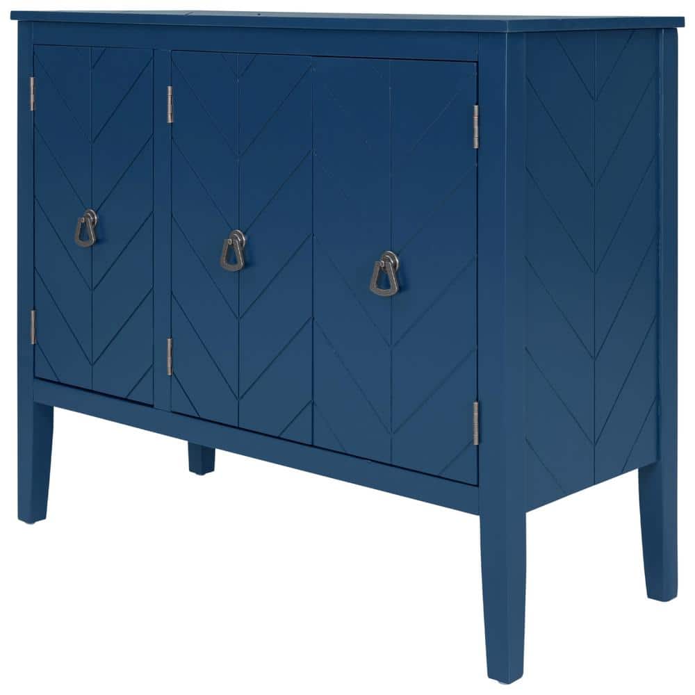 Harper & Bright Designs Navy Blue Wood 37 in. Sideboard Accent Storage Cabinet with Adjustable Shelves
