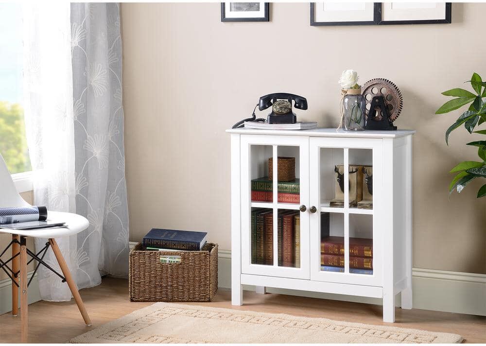 OS Home and Office Furniture OS Home and Office White Glass Door Accent and Display Cabinet