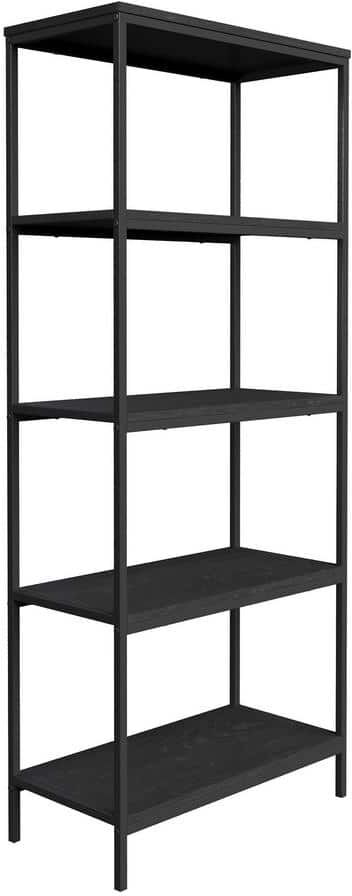 Lavish Home 5-Tier Bookshelf - Industrial Style Wooden Shelving Unit (Black Woodgrain), (L) 23.75" x (W) 11.75" x (H) 56.75"