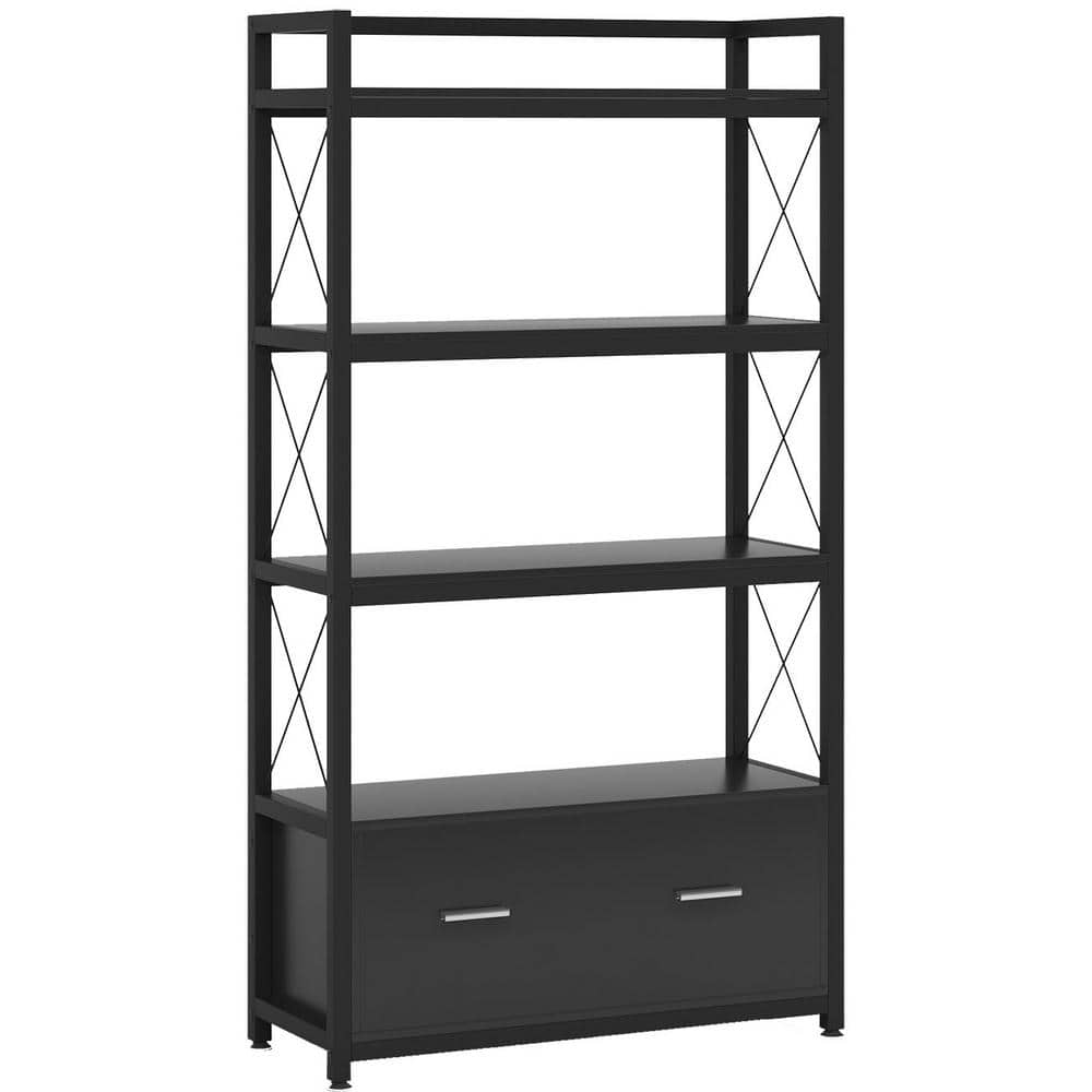 BYBLIGHT Atencio Black File Cabinet with Drawer and Open Storage Shelves Bookcase for Letter Size/A4 Size Lateral