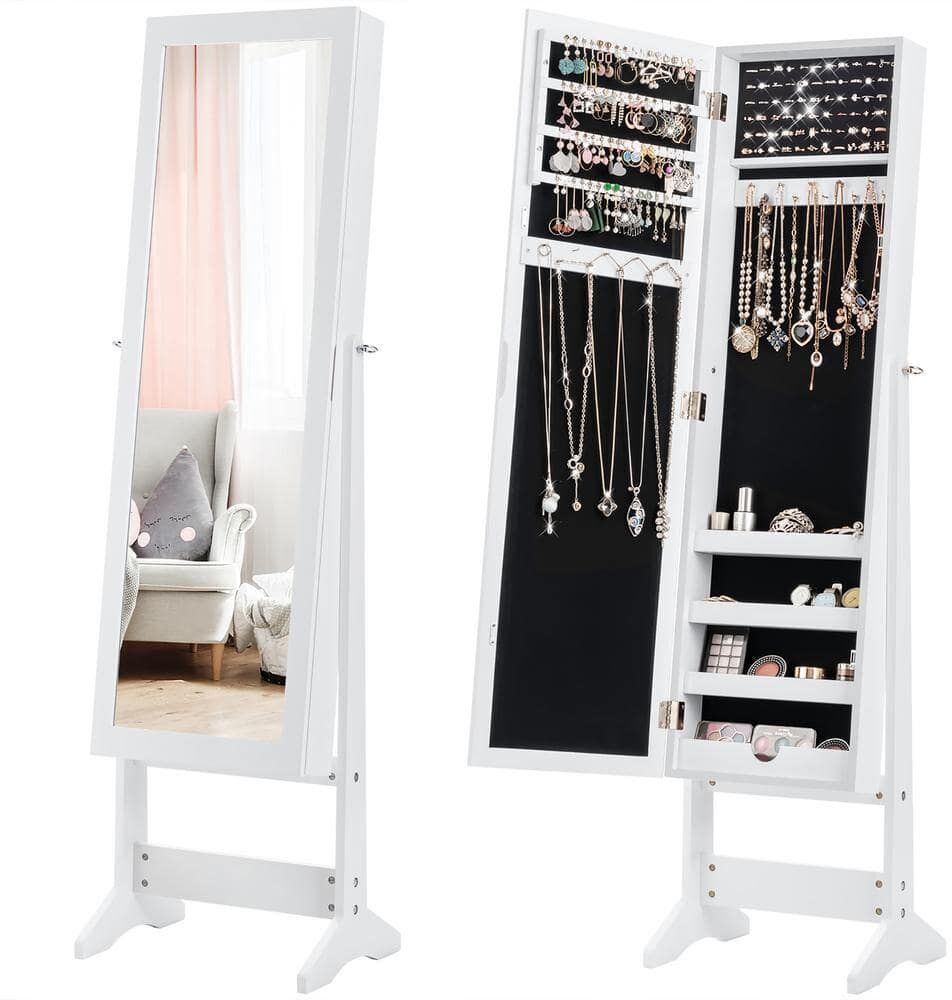 Costway Jewelry White Mirrored Cabinet Armoire Organizer Storage Jewelry Box