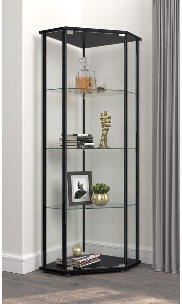 Coaster Home Furnishings Zenobia Clear and Black Glass Shelf Storage Cabinet