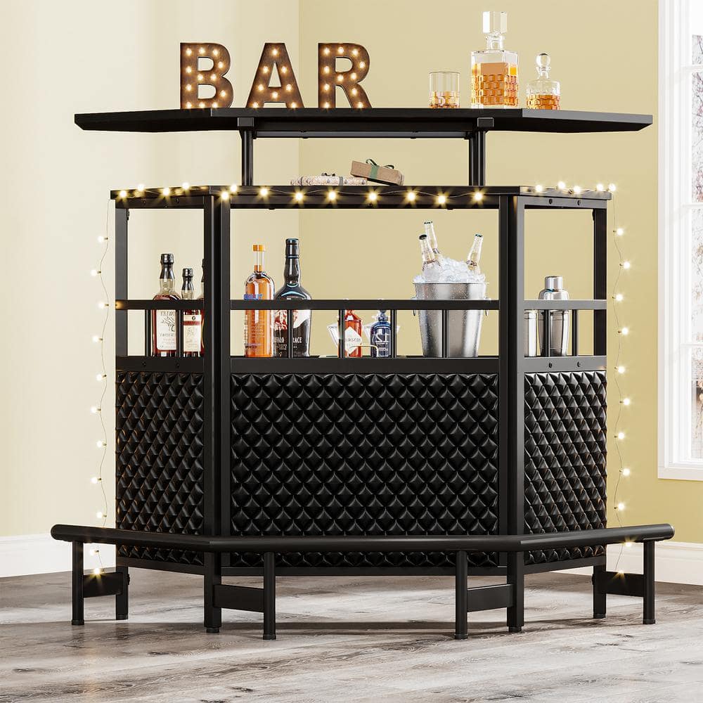 Tribesigns Bryan Black 43.33 in. Height Bar Cabinet, 4 Tier Home Bar unit for Liquor with Wine Glasses Holder and Storage Shelves