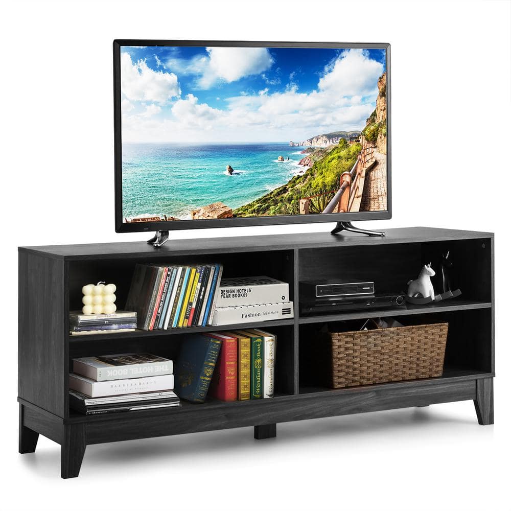 Costway 58 in. Black Modern Wood TV Stand Console Storage Entertainment Media Center Fits Up to 65 in. TV