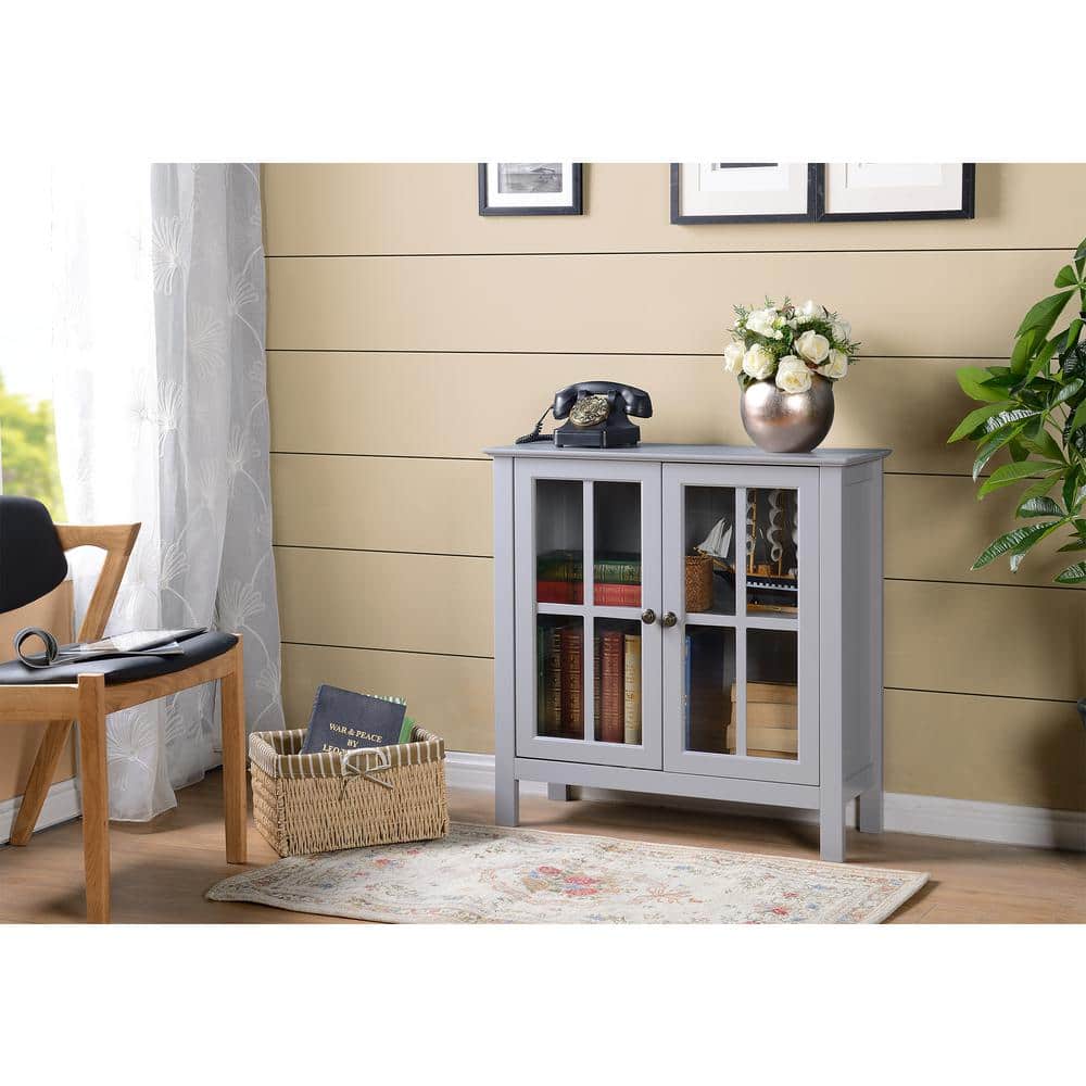 OS Home and Office Furniture OS Home and Office Dark Gray Glass Door Accent and Display Cabinet