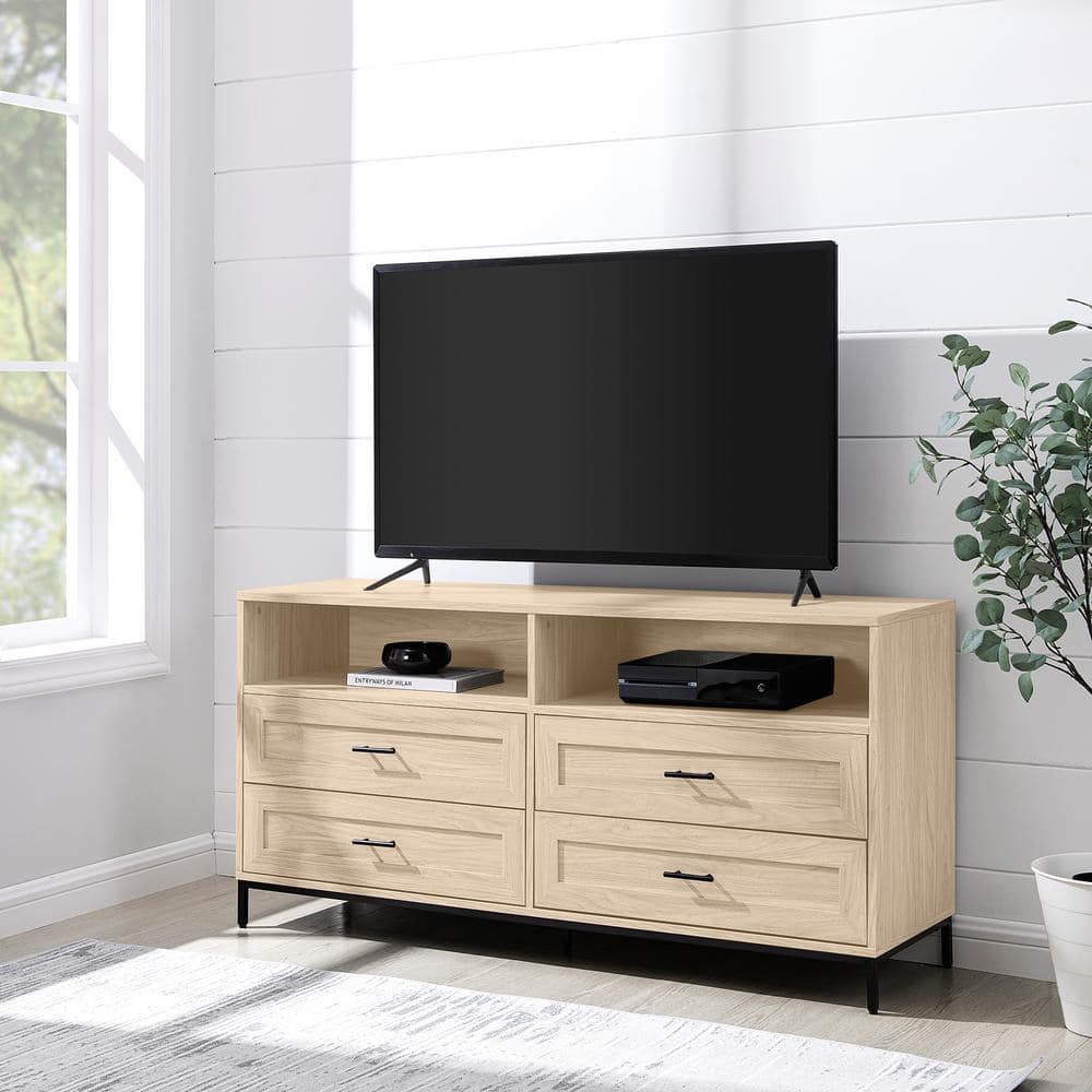 Welwick Designs 56 in. Birch Wood Modern TV Stand with 4 Drawers with Cable Management (Max tv size 60 in.)