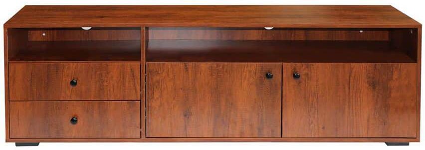 Kahomvis 63 in. W Dark Brown Storage Cabinet with 2-Drawers and 2-Doors Wood TV Stand with Cable Management