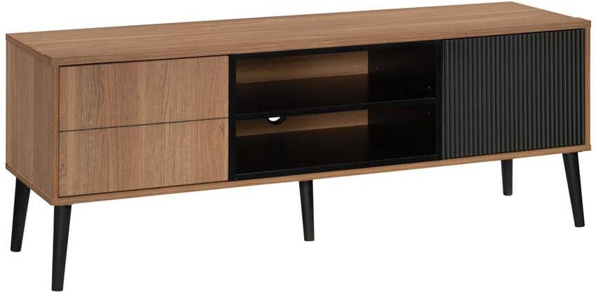 SAUDER Ambleside 60 in. Serene Walnut Entertainment Credenza Fits TV's with Hidden Storage Behind 2 Doors