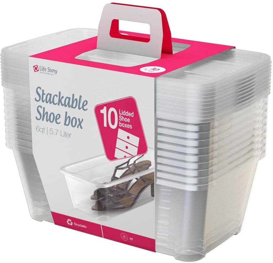 Life Story 5.7-Liter Shoe and Closet Storage Box Stacking Containers, Clear (10 Pack)