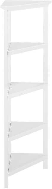 NewRidge Home Goods Edenton 60 in. White Wood 4-Shelf Corner Bookcase with Open Back