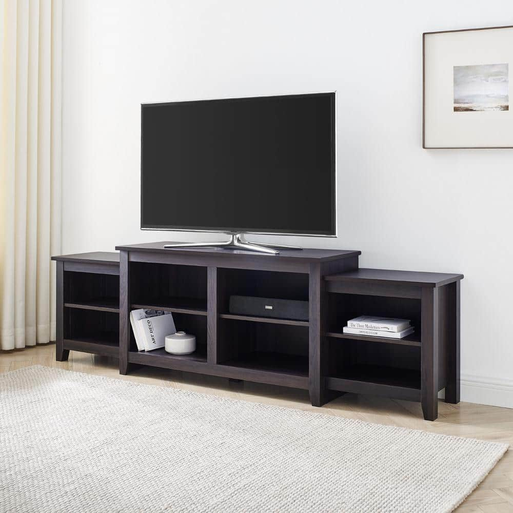 Welwick Designs 80 in. Dark Roast Espresso Wood Transitional TV Stand with Open Storage (Max tv size 80 in.)