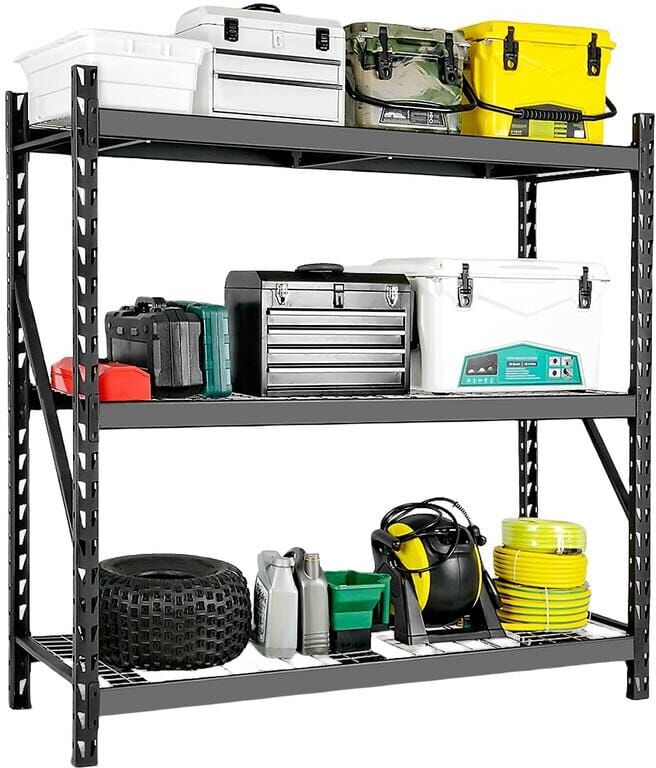 Tunearary 3-Tier 77 in. W x 72 in. H Heavy-Duty Metal Standing Garage Storage Racks Shelving Unit in Black