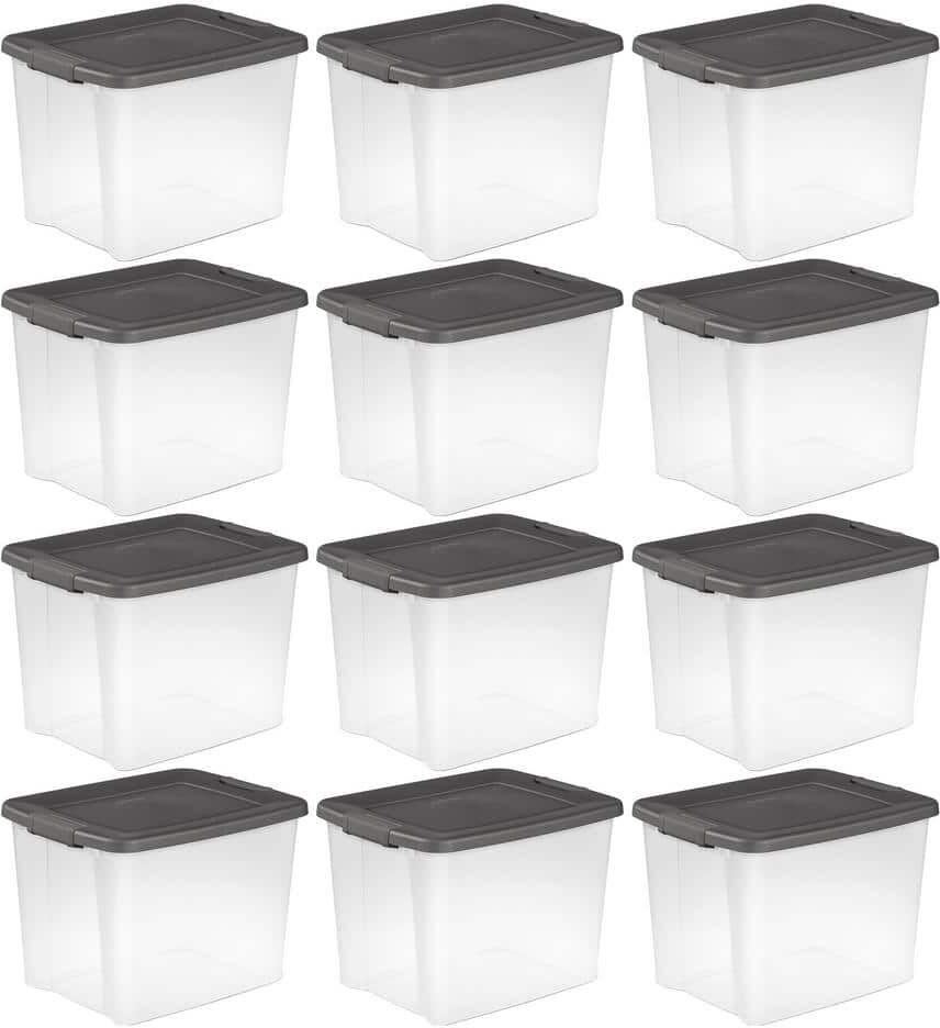 Sterilite 50 Qt. Stackable Latching Shelf tote Storage in Clear (12-Pack)