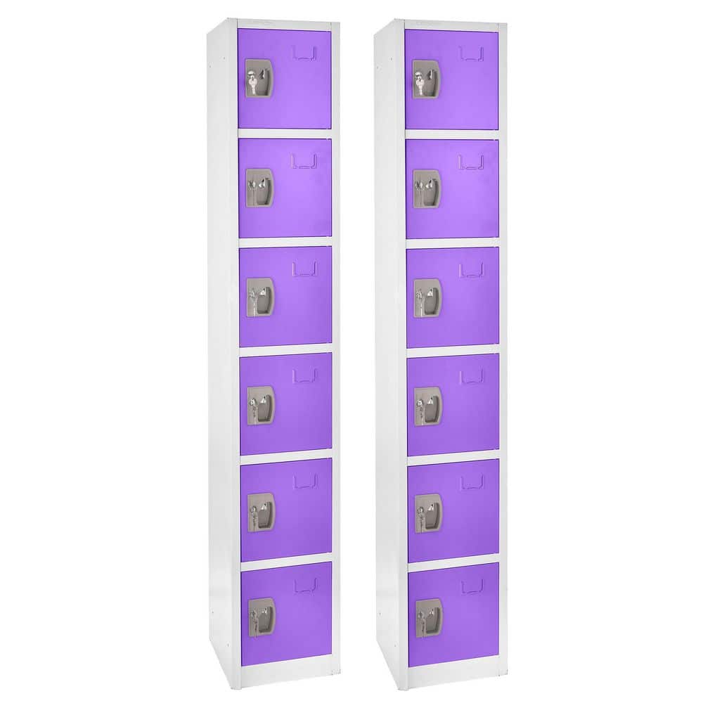 AdirOffice 629-Series 72 in. H 6-Tier Steel Key Lock Storage Locker Free Standing Cabinets for Home, School, Gym in Purple (2-Pack)