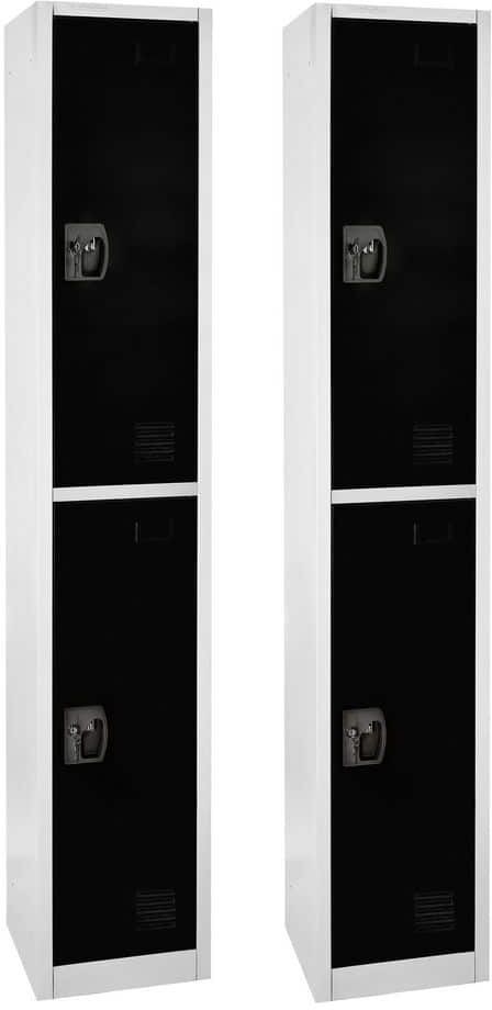 AdirOffice 629-Series 72 in. H 2-Tier Steel Key Lock Storage Locker Free Standing Cabinets for Home, School, Gym in Black (2-Pack)