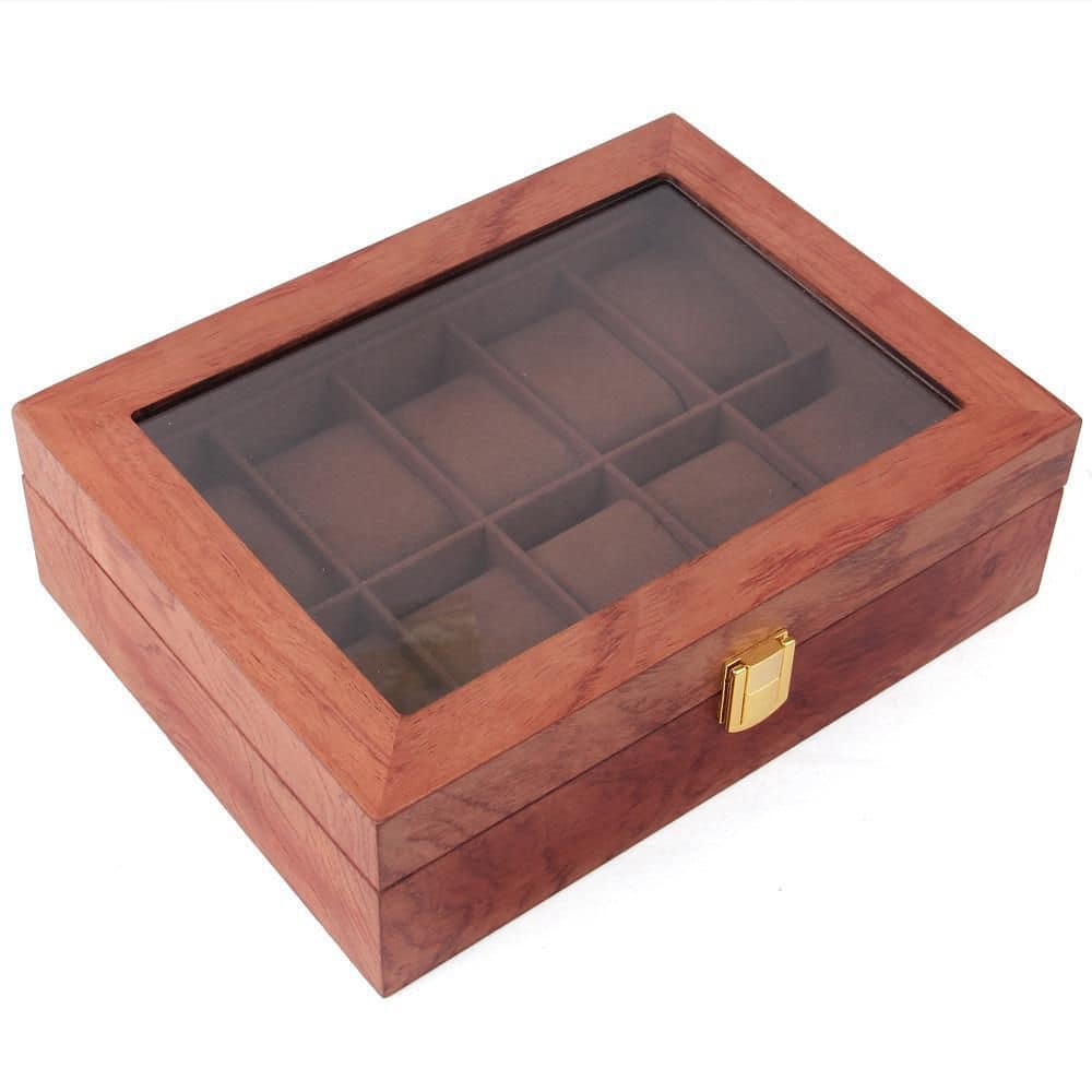 YIYIBYUS 10 Slots Vintage Red Wooden Watch Box Display Organizer Jewelry Storage Case