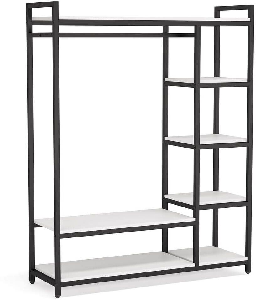 Tribesigns Cynthia White and Black Garment Rack with Storage Shelves and Hang Rod