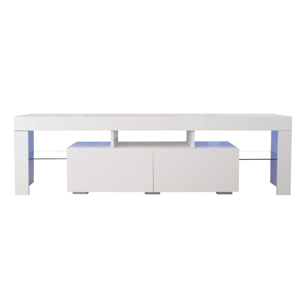 LUCKY ONE Hiro 63 in. White MDF TV Console LED Entertainment Center with Storage Shelves and Drawers