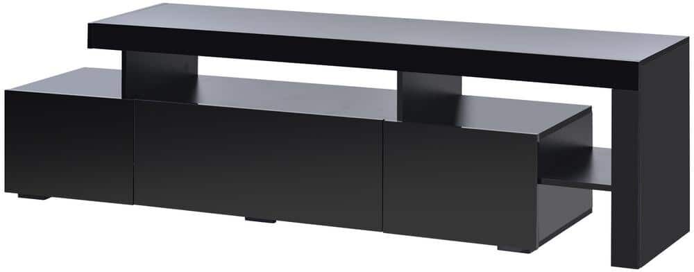 Polibi 73.20 in. Black Modern Style LED Lights TV Stand with UV High Gloss Surface and DVD Shelf, Fits TV's up to 70 in. TV