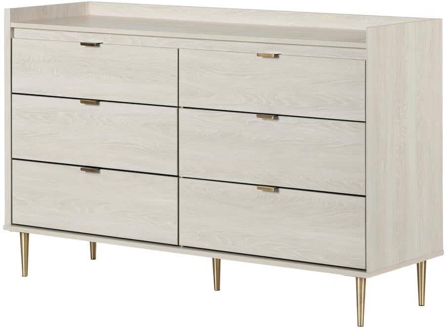 South Shore Hype 6-Drawer Winter Oak Double Dresser 36 in. H x 57 in. W x 18 in. D