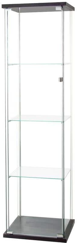 Black Glass Display Cabinet 4 Shelves with Door Floor Standing Curio Bookshelf for Living Room Office