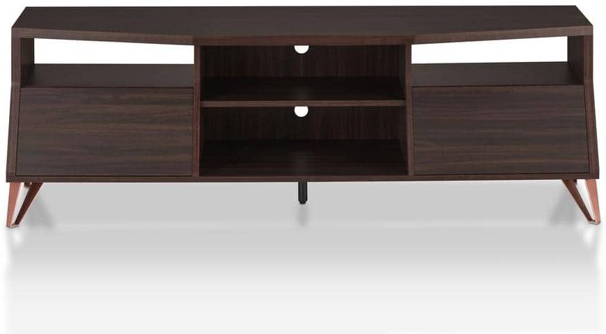 Furniture of America Anse 63 in. Wenge MDF TV Stand Fits TVs Up to 70 in. with Storage Doors