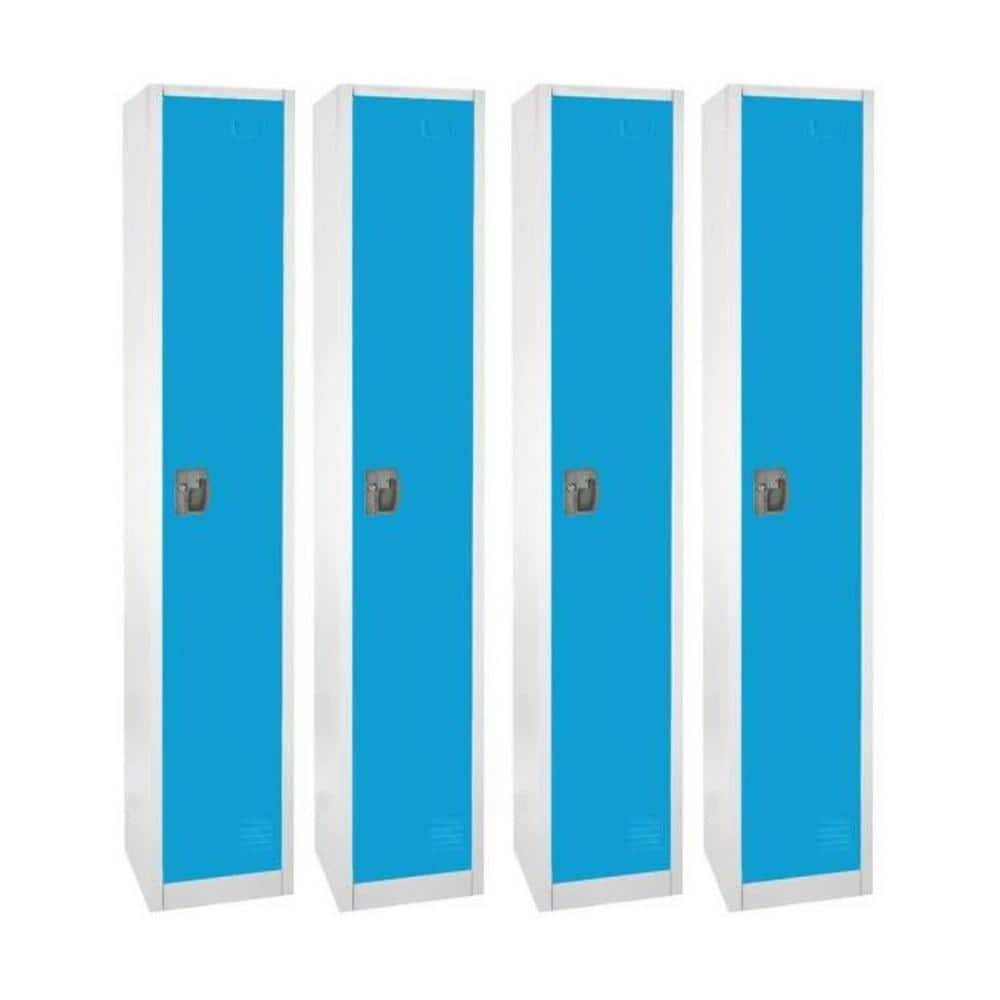 AdirOffice 629-Series 72 in. H 1-Tier Steel Key Lock Storage Locker Free Standing Cabinets for Home, School, Gym in Blue (4-Pack)