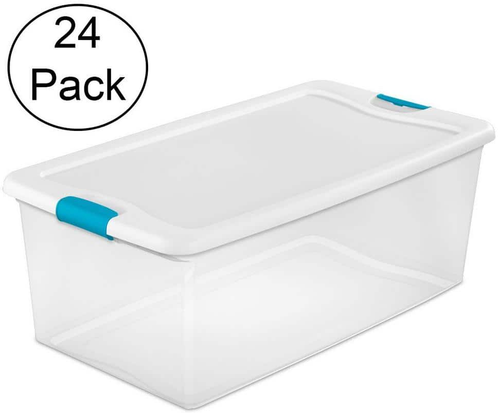 Sterilite 106 Qt.Clear and Blue Stackable Latching Storage Box Container (24-Pack)