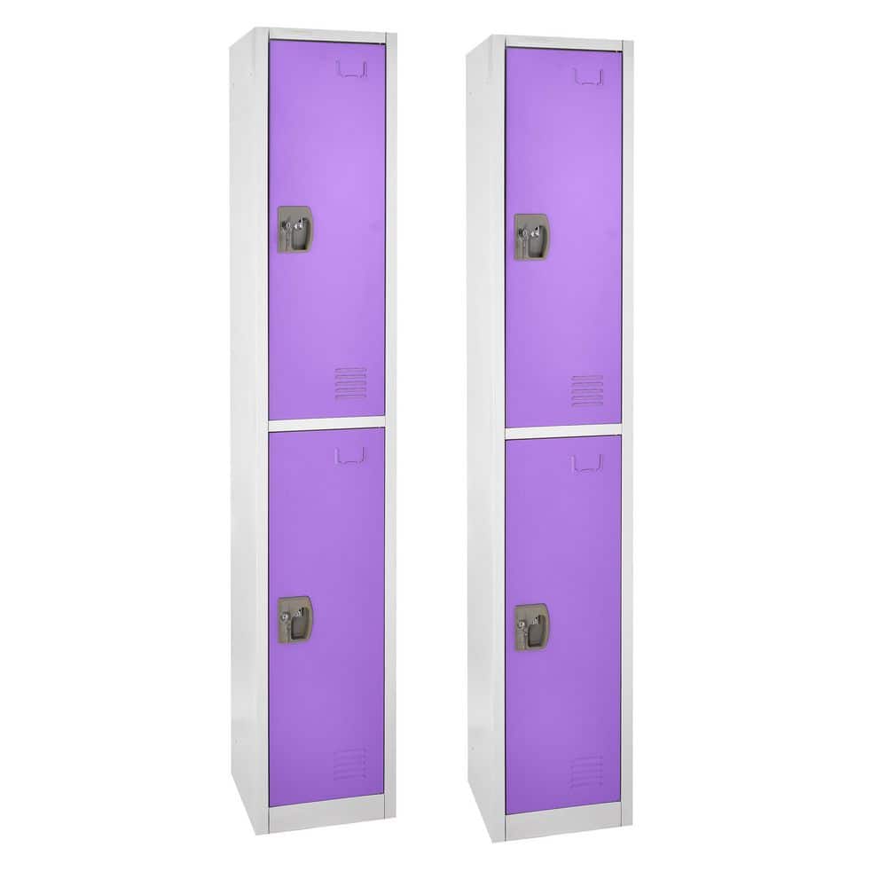AdirOffice 629-Series 72 in. H 2-Tier Steel Key Lock Storage Locker Free Standing Cabinets for Home, School, Gym in Purple (2-Pack)