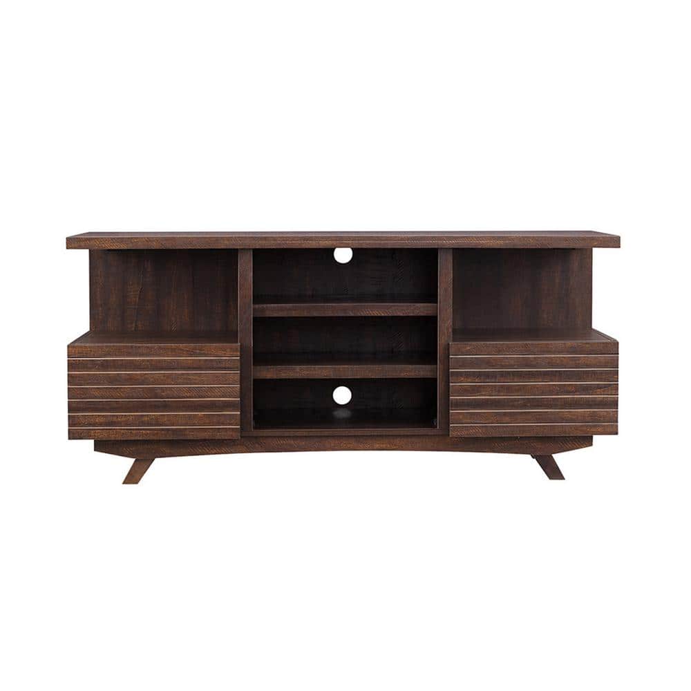 OS Home and Office Furniture Mid Century 54 in. Rough Sawn Cherry TV Console with Hidden Storage fits TV's up to 60 in. with Cable Management