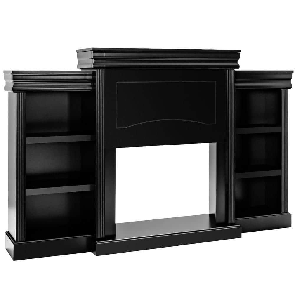 Costway 70 in. Black Fireplace TV Stand Modern Media Entertainment Center Bookcase Fits TV's up to 40"