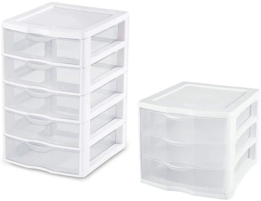 Sterilite 7.25 in. x 11.125 in. Small 5-Drawer Unit (4-Pack) with Storage Cabinet (4-Pack)