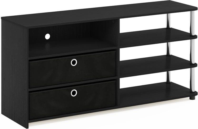 Furinno Jaya 47 in. Americano/Stainless Steel Wood TV Stand with 2-Drawer Fits TVs Up to 55 in. with Open Storage