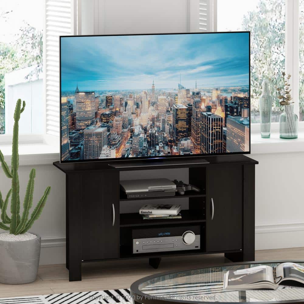 Furinno Econ 42 in. Espresso Wood TV Stand with 6 Drawer Fits TVs Up to 50 in. with Open Storage