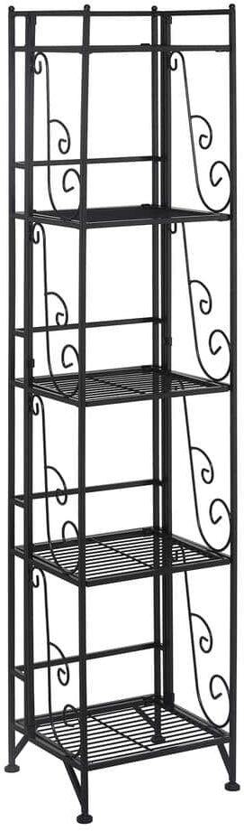 Convenience Concepts Xtra Storage 13 in. W x 57.5 in. H x 11.25 in. D Black 5-Tier Folding Metal Shelf with Scroll Design