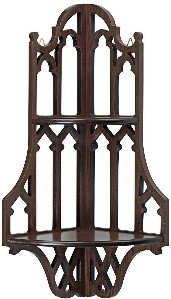 Design Toscano Canterbury Cathedral 25 in. Walnut Hardwood 2-Shelf Standard Etagere Bookcase