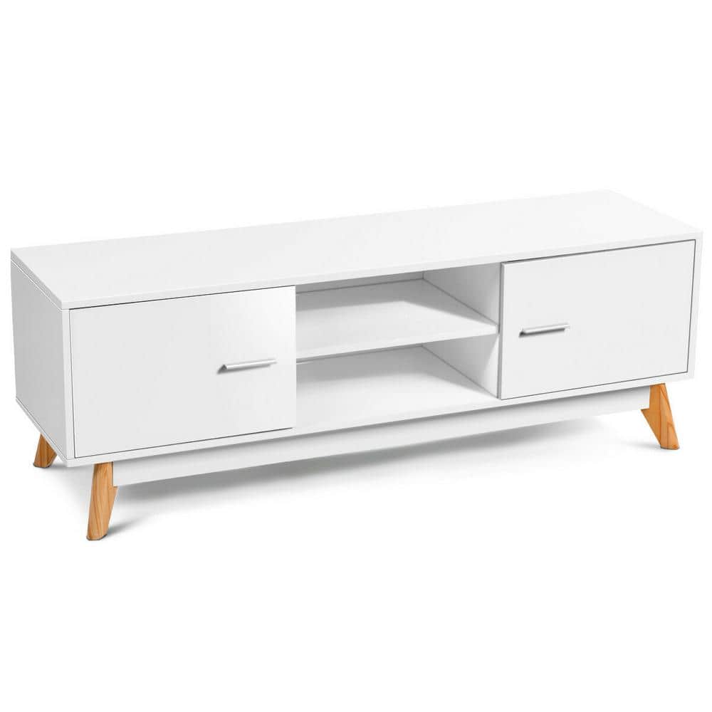 Costway 55 in. White TV Stand Entertainment Center Console Cabinet Stand 2 Doors Shelves Fits TV's up to 60 in.