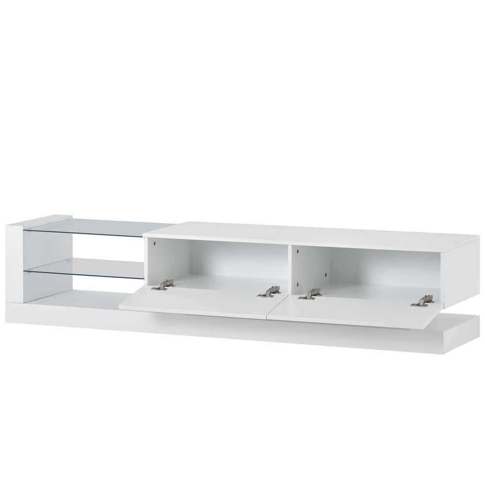 URTR 70 in. White TV Stand with Two Storage Cabinets,16-colored LED Strip Lights,Entertainment Center Fits TV's up to 75 in.