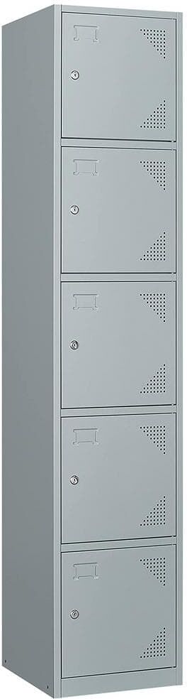 LISSIMO 5-Tier Metal Locker for Gym, School, Office, Metal Storage Locker Cabinets with 5 Doors in Grey for Employees