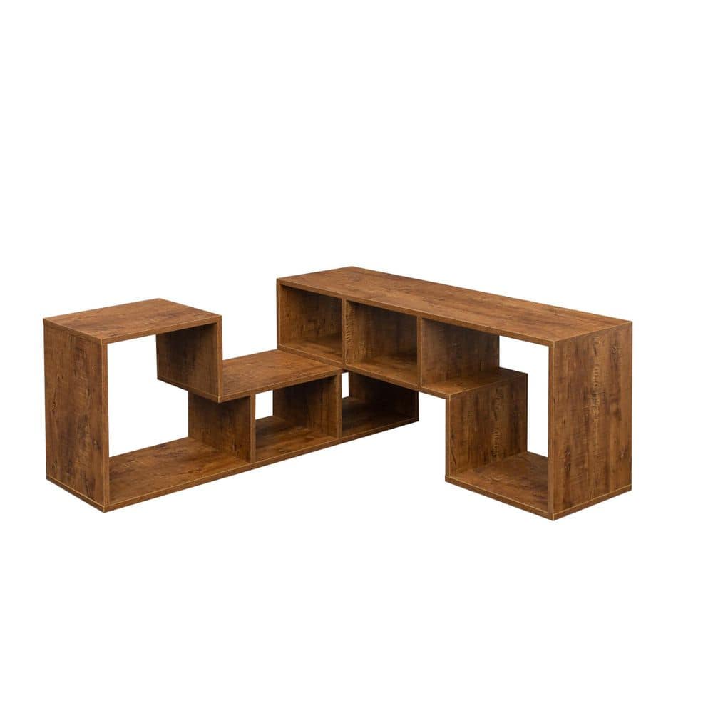 URTR 41 in.W Walnut Double L-Shaped TV Stand Fits TV's up to 50 in. Display Shelf, Bookcase Shelf for Living Room