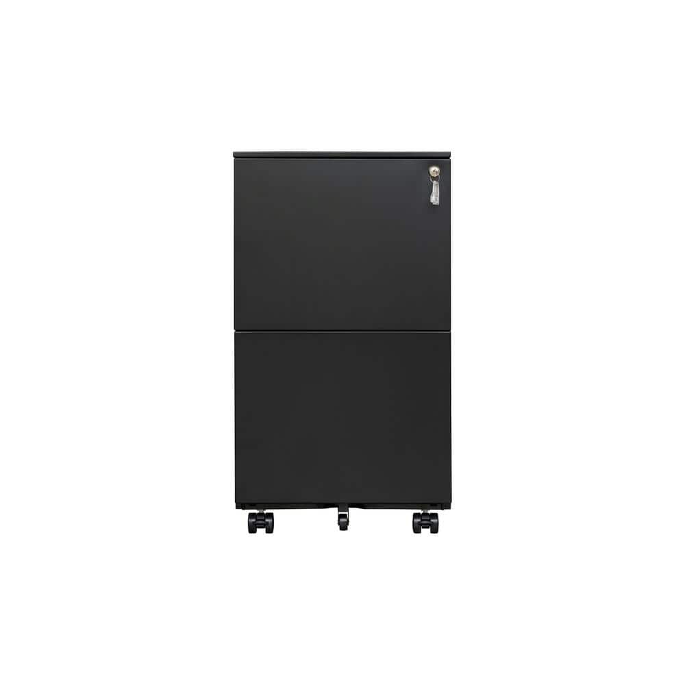 2 Drawer Black Metal 15 in. W Lateral Mobile File Cabinet with and Wheels for Legal/Letter Size