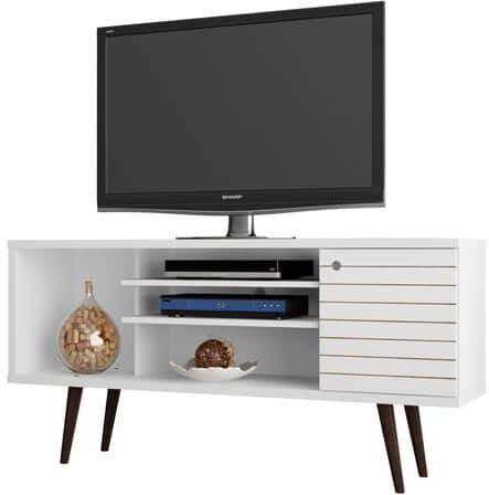 Manhattan Comfort Liberty 53 in. White and Gloss Composite TV Stand Fits TVs Up to 50 in. with Storage Doors